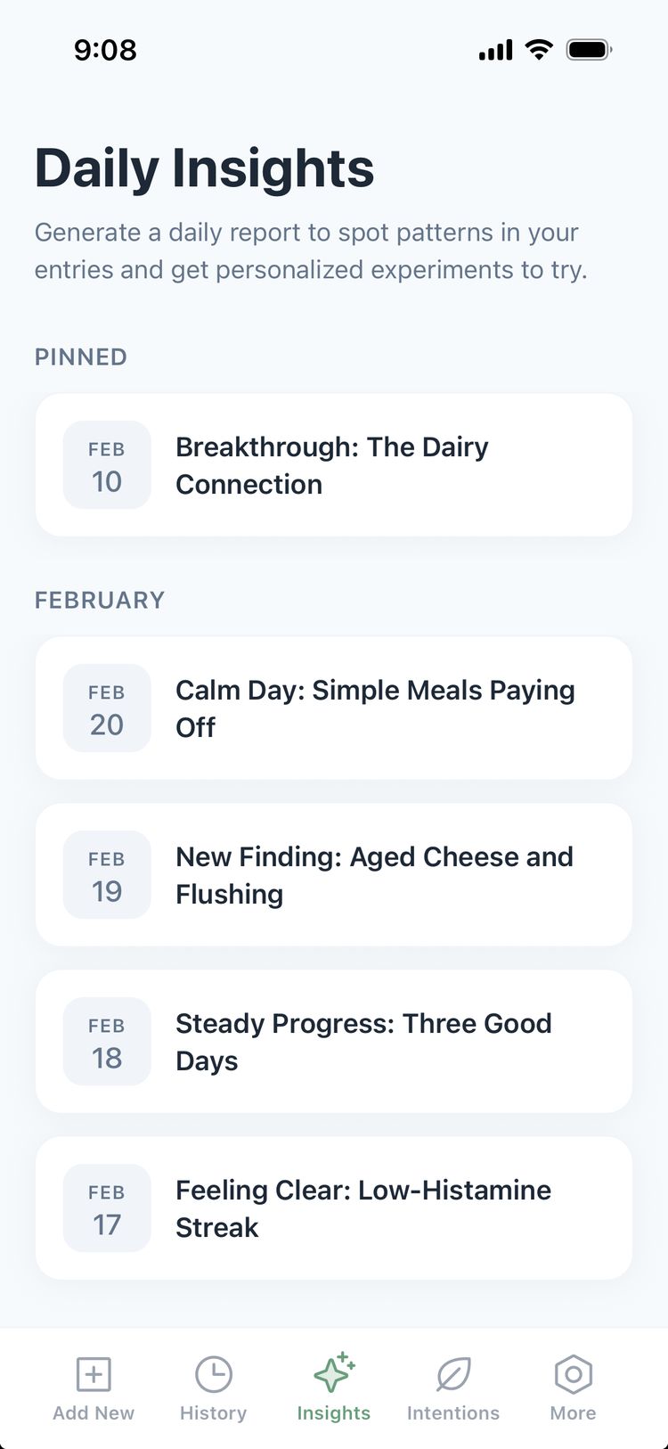 Daily insights showing patterns over time